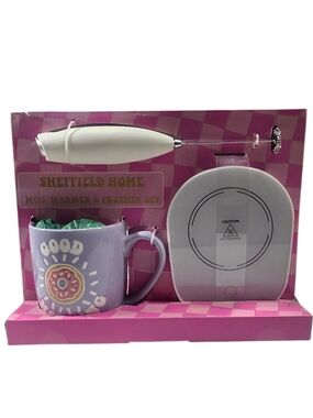Sheffield Home Mug Warmer Frother Set Good Morning Donut Purple Mug Gift Set New